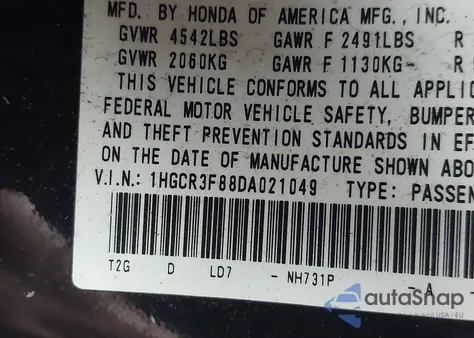 2013 Honda Accord Ex-L V-6 from USA, damaged, VIN 1HGCR3F88DA021049